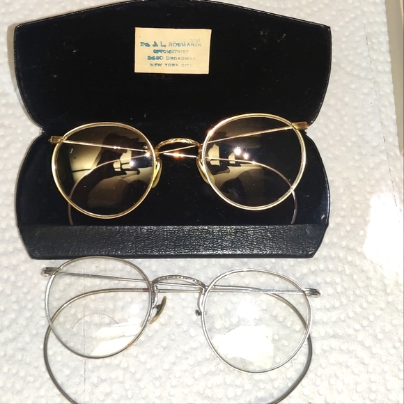 Antique 1930's 2 pair 10-12k Gold Eyeglasses Yellow Gold and White Gold Frames - Picture 1 of 16